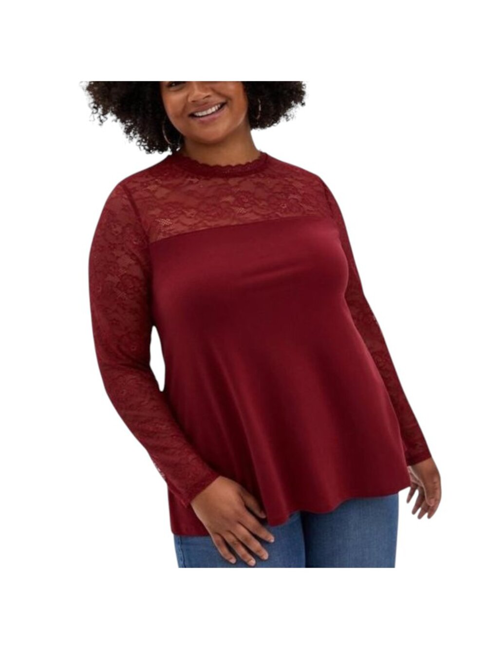 TORRID Red Studio Crepe Lace Mock Neck Top - Size 5X